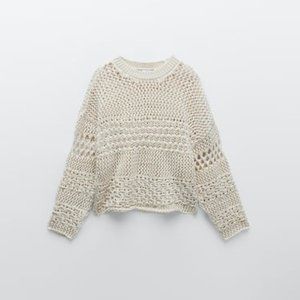 Cream Zara Crop Sweater - crochet style - S (NWT)
